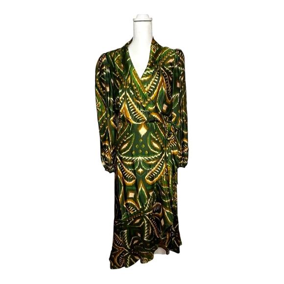 Farm Rio Pineapple Ikat Asymmetric Hem Wrap Dress Beaded Small - Picture 2 of 14
